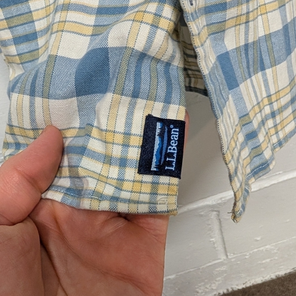 L.L. Bean Men's Large Tall Oxford Plaid Button Down Short Sleeve Shirt - Picture 2 of 7